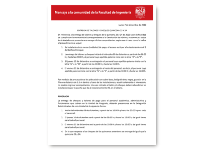 Mensaje 07/12/2020 Pago de quincenas 23 y 24